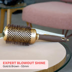 Olivia Garden Expert Blowout Shine - Gold & Brown - 65 - Ceramic Coated Round Brush for Smooth Blowout, Frizz-Free Hair & Radiant Shine