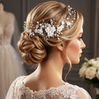 Unicra Flower Wedding Hair Vine Leaf Bridal Headpiece Silver Pearl Hair Accessories for Women Girls
