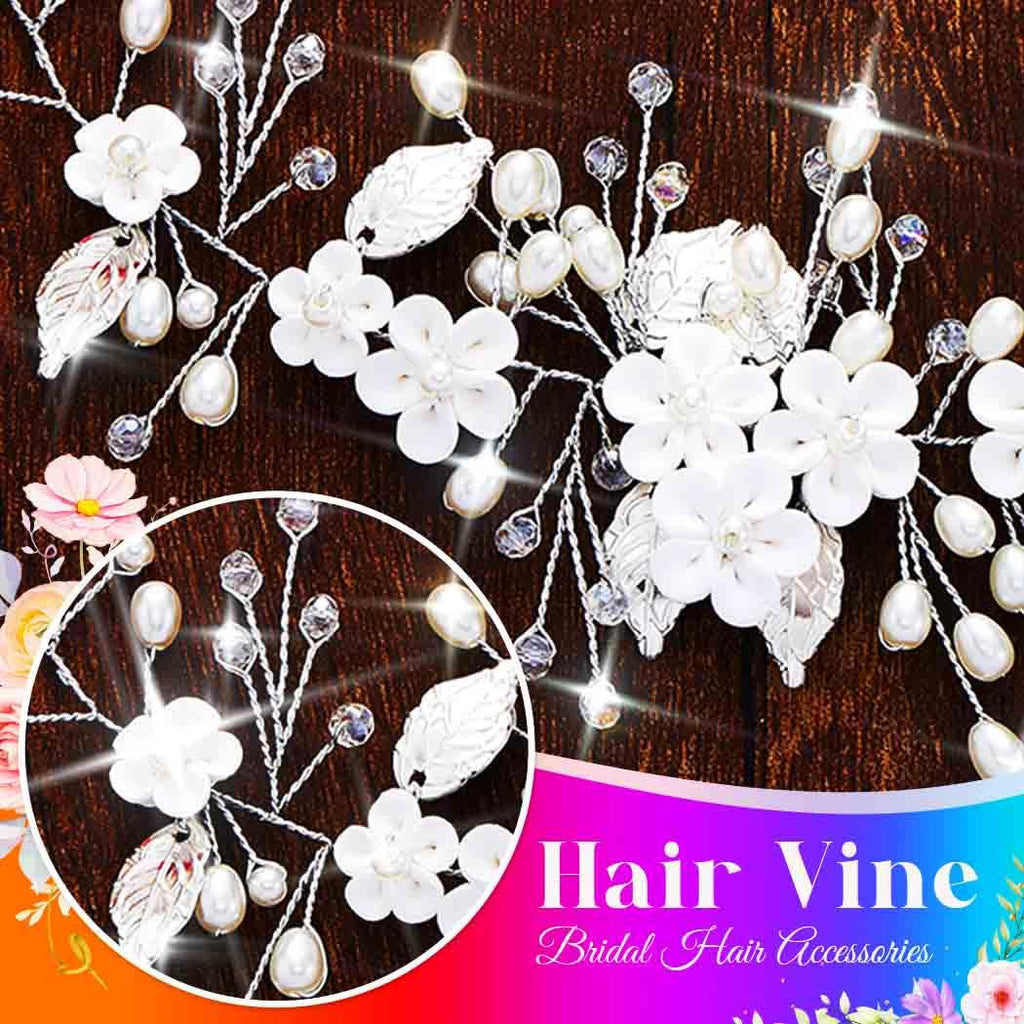 Unicra Flower Wedding Hair Vine Leaf Bridal Headpiece Silver Pearl Hair Accessories for Women Girls