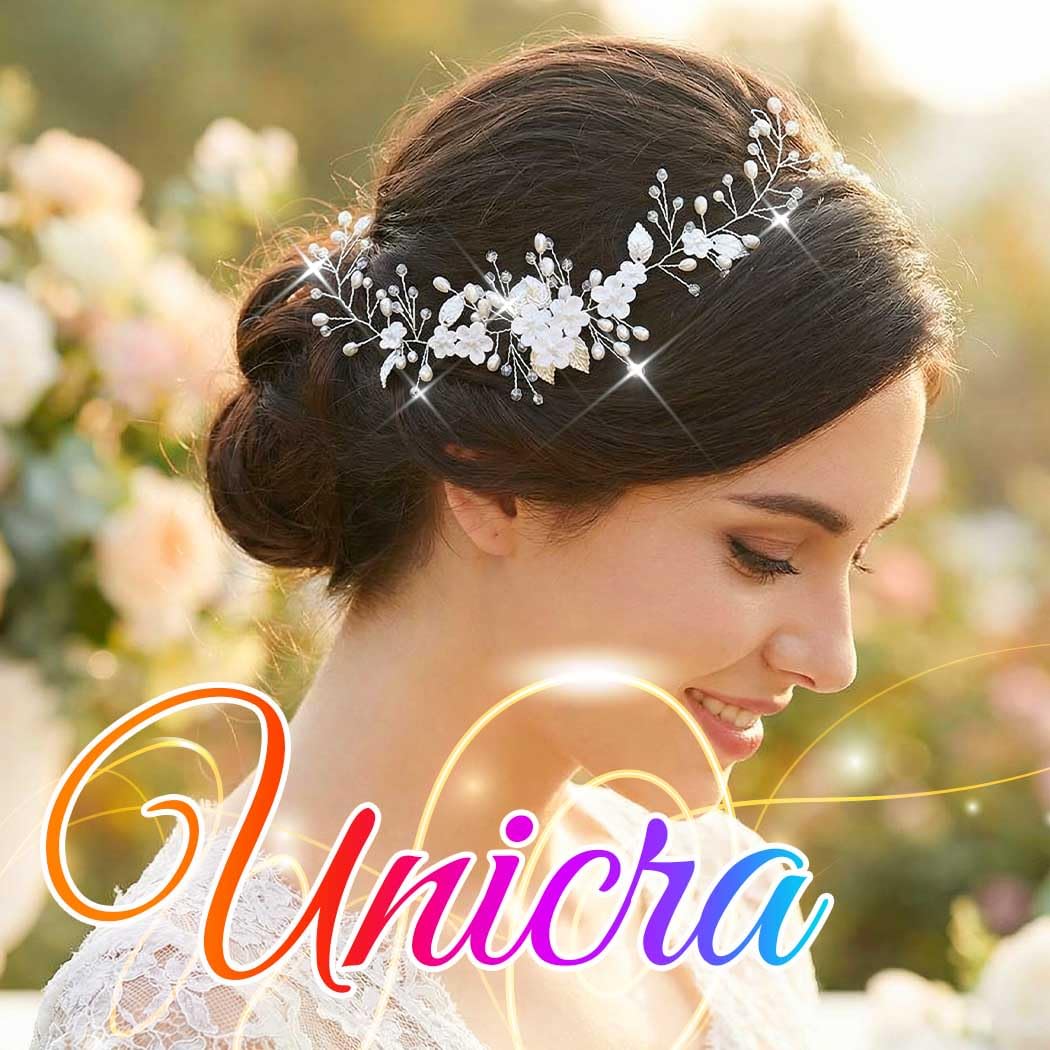 Unicra Flower Wedding Hair Vine Leaf Bridal Headpiece Silver Pearl Hair Accessories for Women Girls