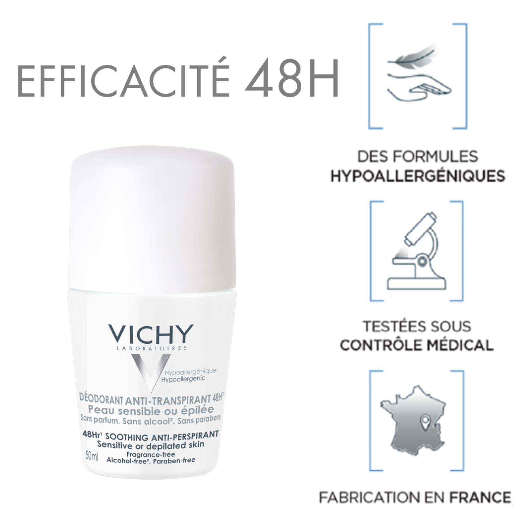 Vichy Deodorant Roll-On 48h Antiperspirant 2 x 50 ml - Damaged Box