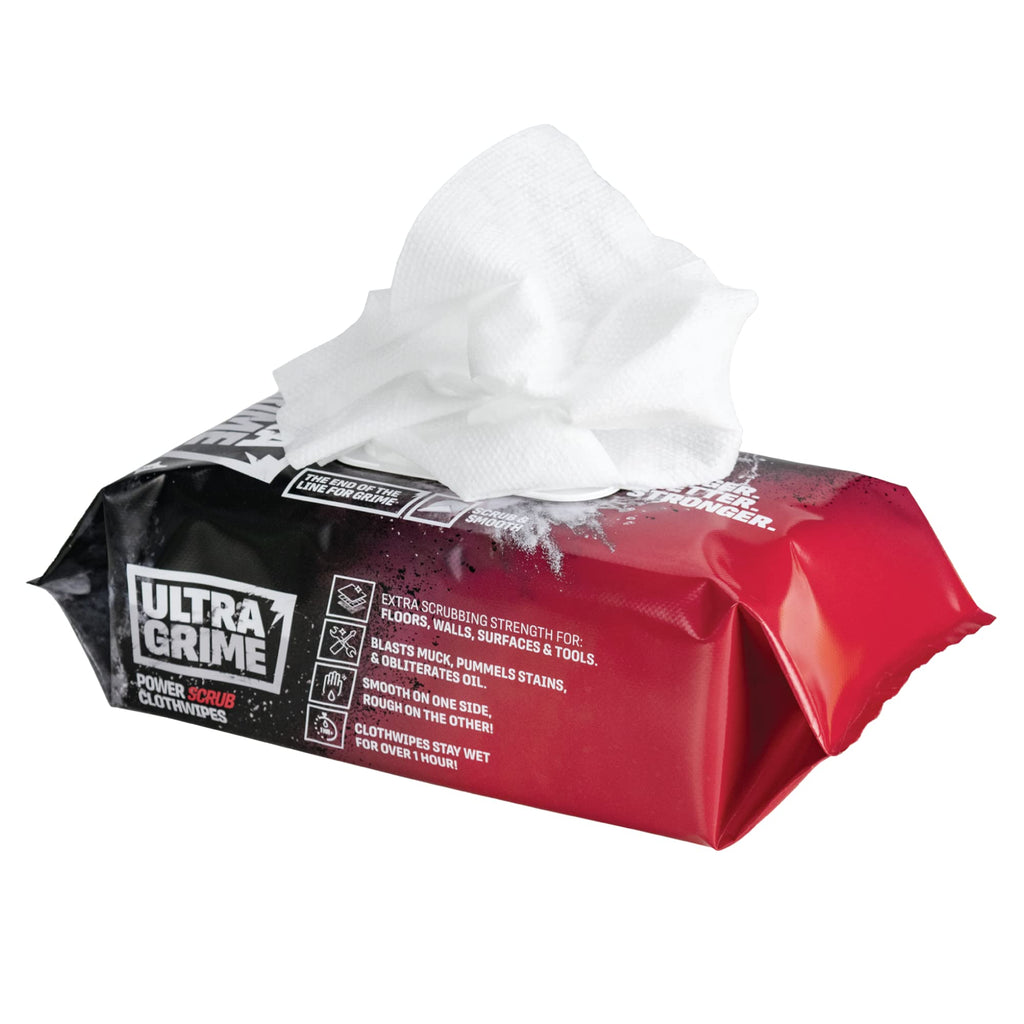 UltraGrime PRO Power Scrub Wet Wipes - Heavy-Duty Cleaning Cloths, Hand Wipes, Multi-Purpose, Alcohol-Free, 80 Pack