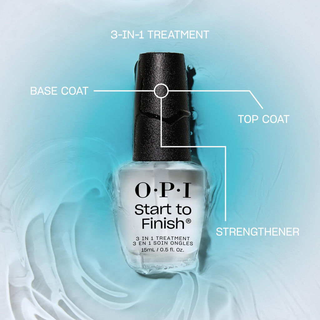 OPI Start to Finish 3-in-1 Nail Treatment - Base Coat, Top Coat & Strengthener with Vitamins A & E, Vegan 15ml