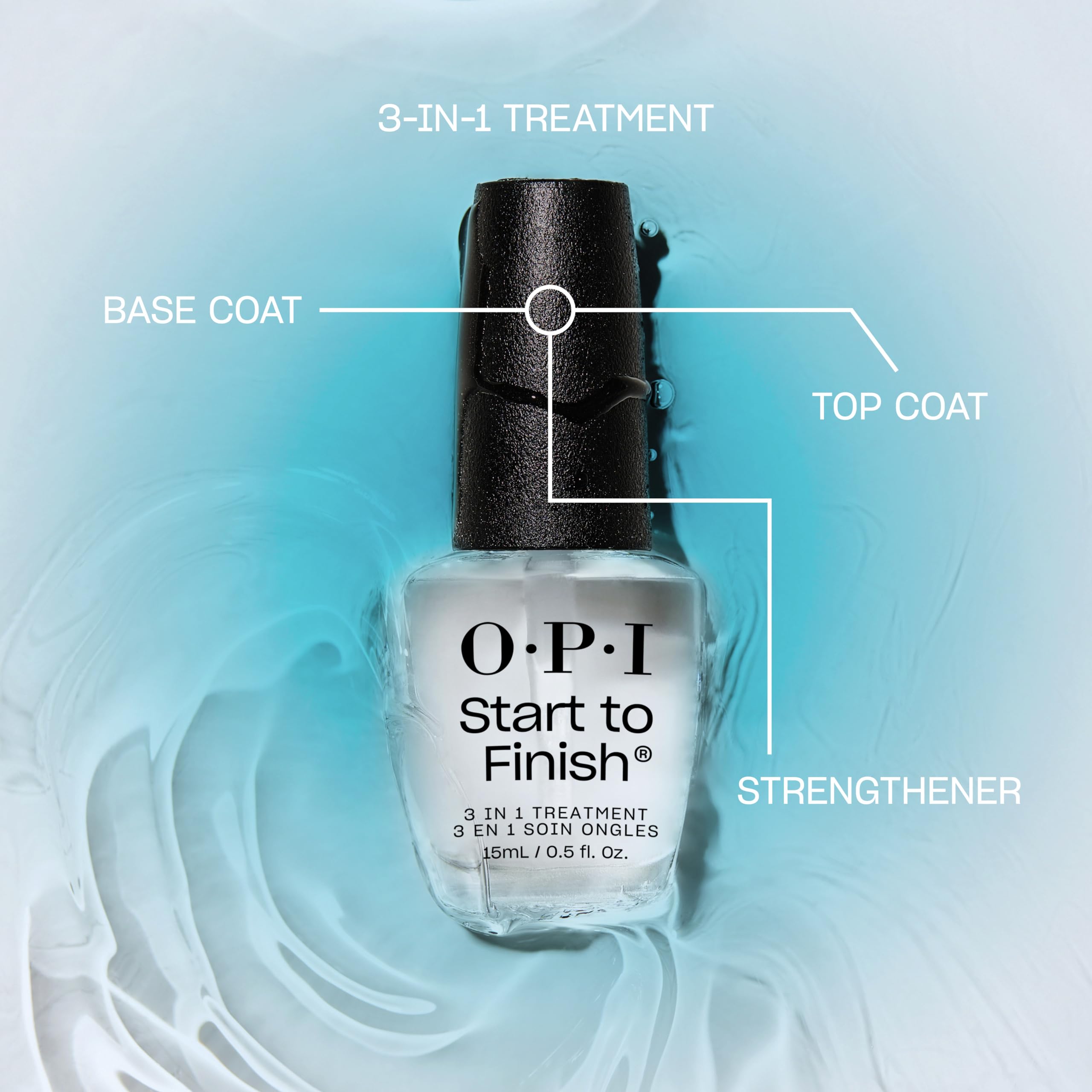 OPI Start to Finish 3-in-1 Nail Treatment - Base Coat, Top Coat & Strengthener with Vitamins A & E, Vegan 15ml