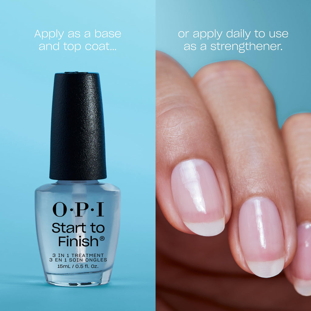 OPI Start to Finish 3-in-1 Nail Treatment - Base Coat, Top Coat & Strengthener with Vitamins A & E, Vegan 15ml