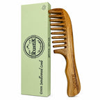 RustiK Sandalwood Wide Tooth Comb - Wooden, Anti-Static Detangling Hair Brush for Curls & Thick Hair - Damaged Box