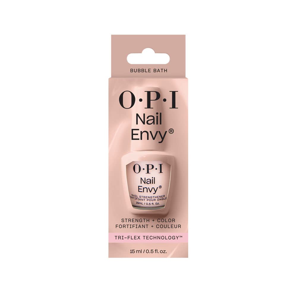 OPI Nail Envy Bubble Bath Nail Polish - 15ml Nail Strengthener Treatment for Damaged Nails, Vegan Pink