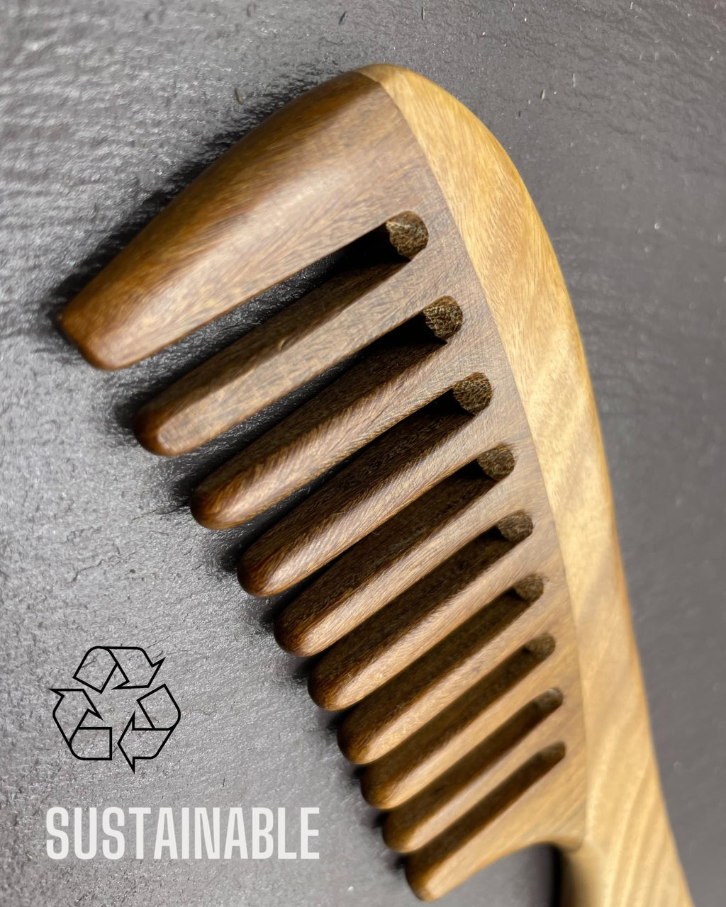 RustiK Sandalwood Wide Tooth Comb - Wooden, Anti-Static Detangling Hair Brush for Curls & Thick Hair - Damaged Box