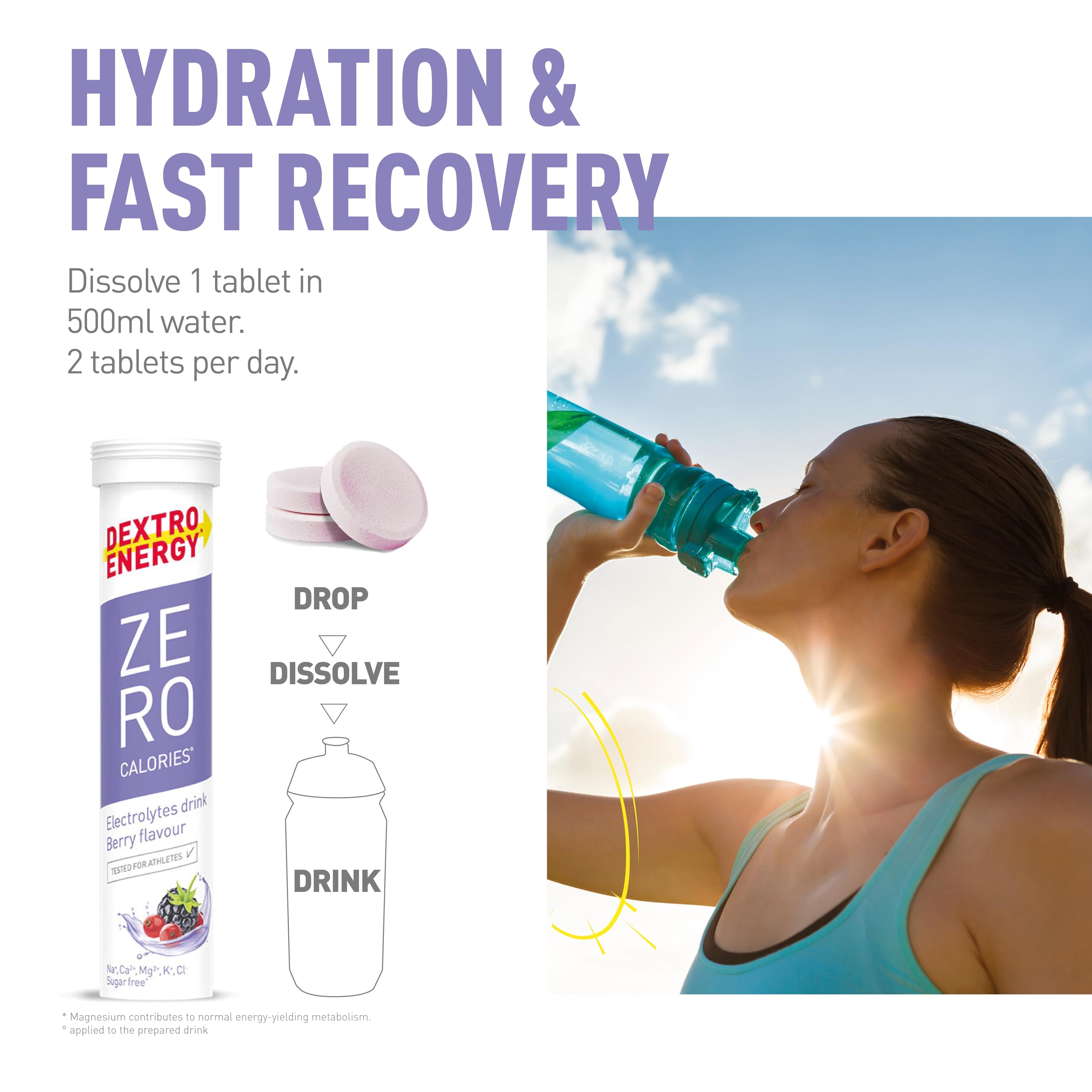 Dextro Energy Zero Calories I Recovery and Hydration Electrolyte Drink I Zero Effervescent Tablets I Berry | 3 Tubes, 60 Tablets | - BBE 05/2026