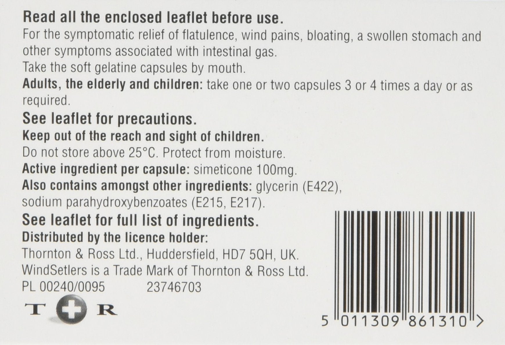 Windsetlers Simeticone 24 Gel Capsules - Flatulence, Trapped Wind & Bloating Relief - BBE 08/2026