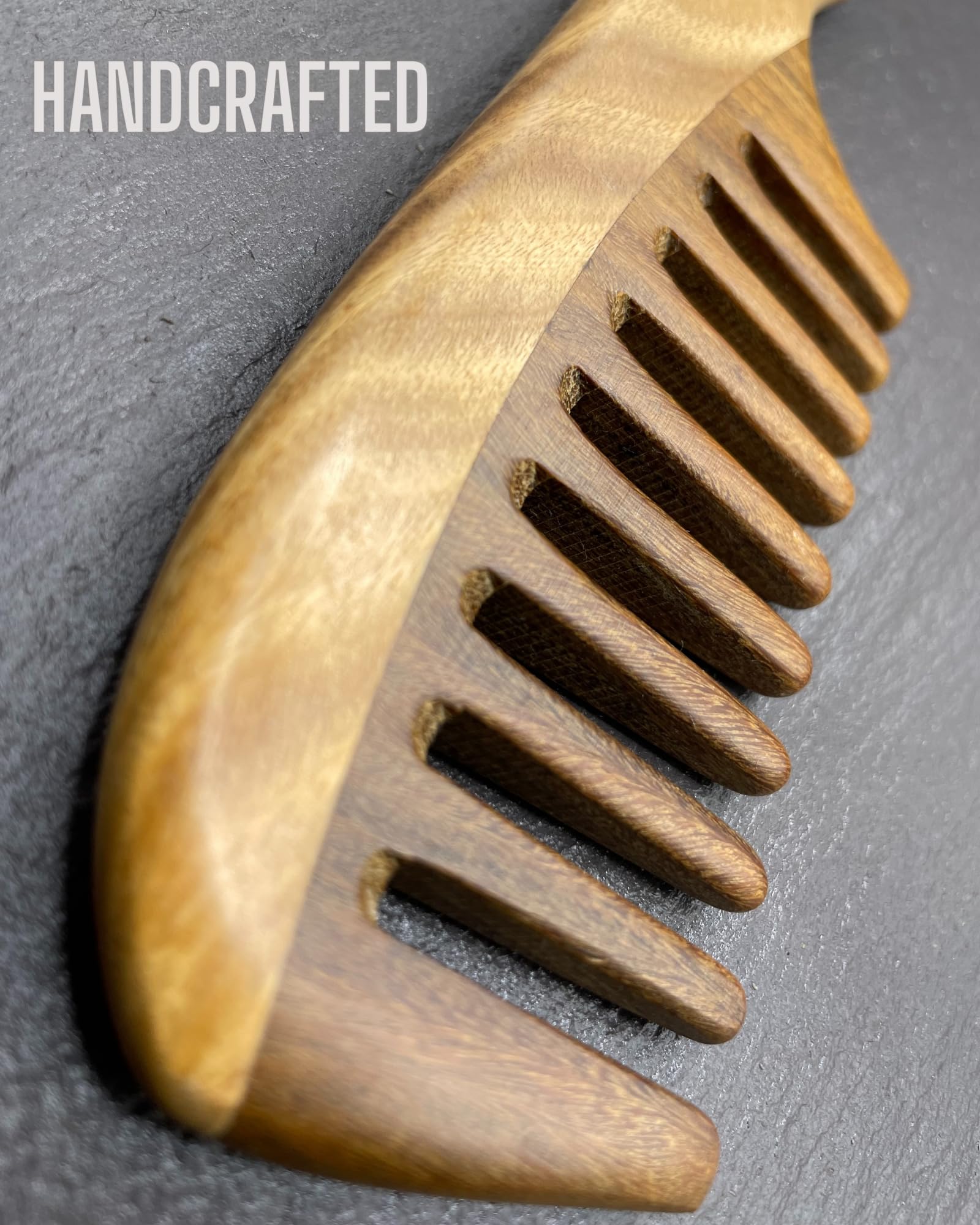 RustiK Sandalwood Wide Tooth Comb - Wooden, Anti-Static Detangling Hair Brush for Curls & Thick Hair - Damaged Box
