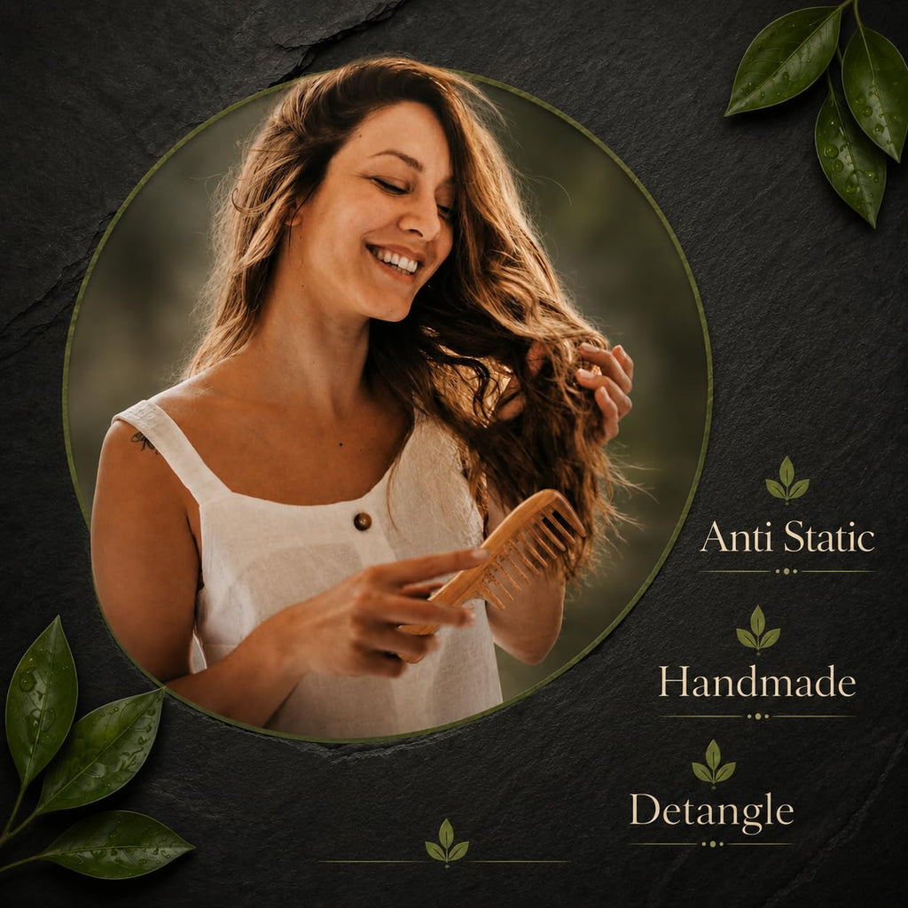 RustiK Sandalwood Wide Tooth Comb - Wooden, Anti-Static Detangling Hair Brush for Curls & Thick Hair - Damaged Box