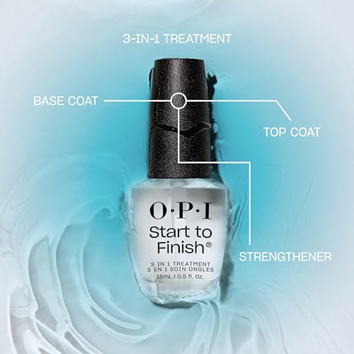 OPI Start to Finish 3-in-1 Nail Treatment - Base Coat, Top Coat & Strengthener with Vitamins A & E, Vegan 15ml