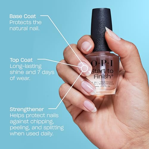 OPI Start to Finish 3-in-1 Nail Treatment - Base Coat, Top Coat & Strengthener with Vitamins A & E, Vegan 15ml