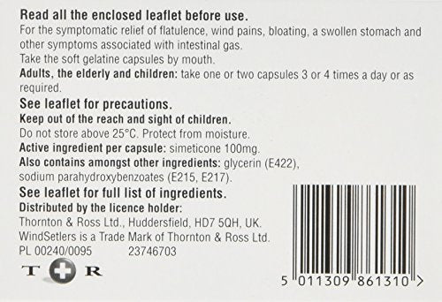 Windsetlers Simeticone 24 Gel Capsules - Flatulence, Trapped Wind & Bloating Relief - BBE 08/2026