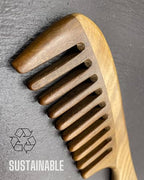 RustiK Sandalwood Wide Tooth Comb - Wooden, Anti-Static Detangling Hair Brush for Curls & Thick Hair - Damaged Box