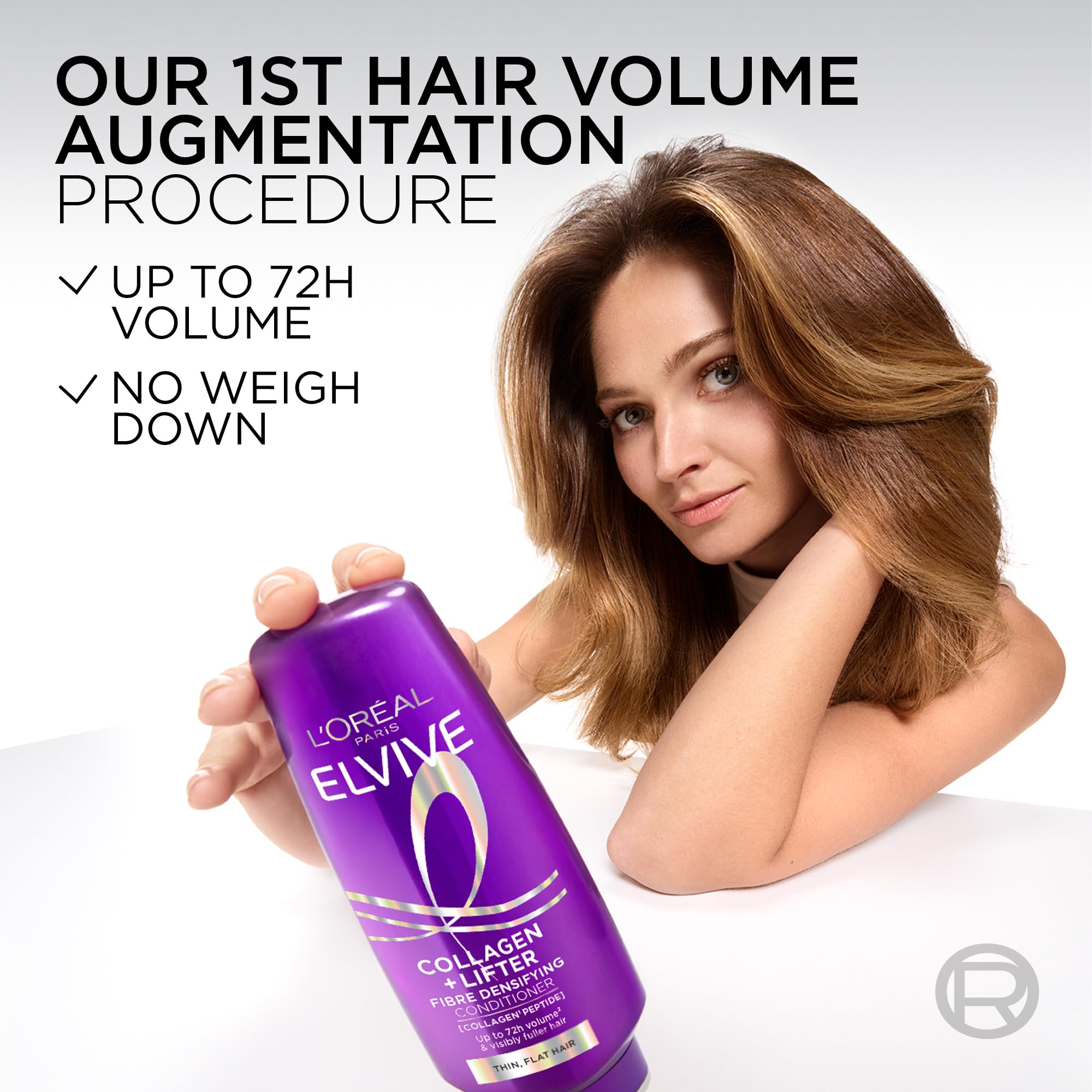 L'Oreal Paris Elvive Collagen + Lifter Conditioner - Fibre-Densifying Volume for Flat Thin Hair - 500ml with Peptides