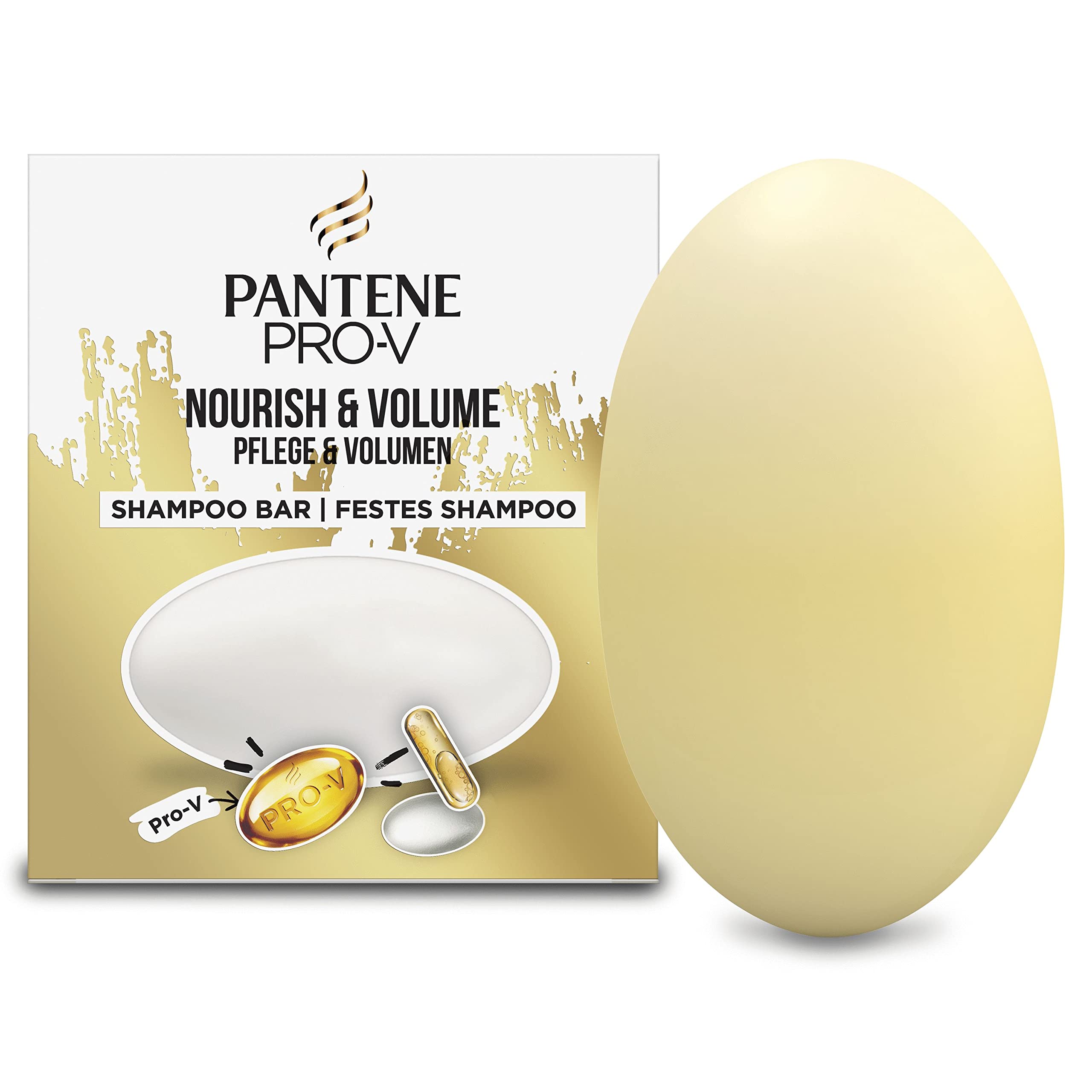 Pantene Nourish & Volume Vegan Shampoo Bar 70g — Solid Travel Toiletries for Damaged & Dry Hair with Pro-Vitamins