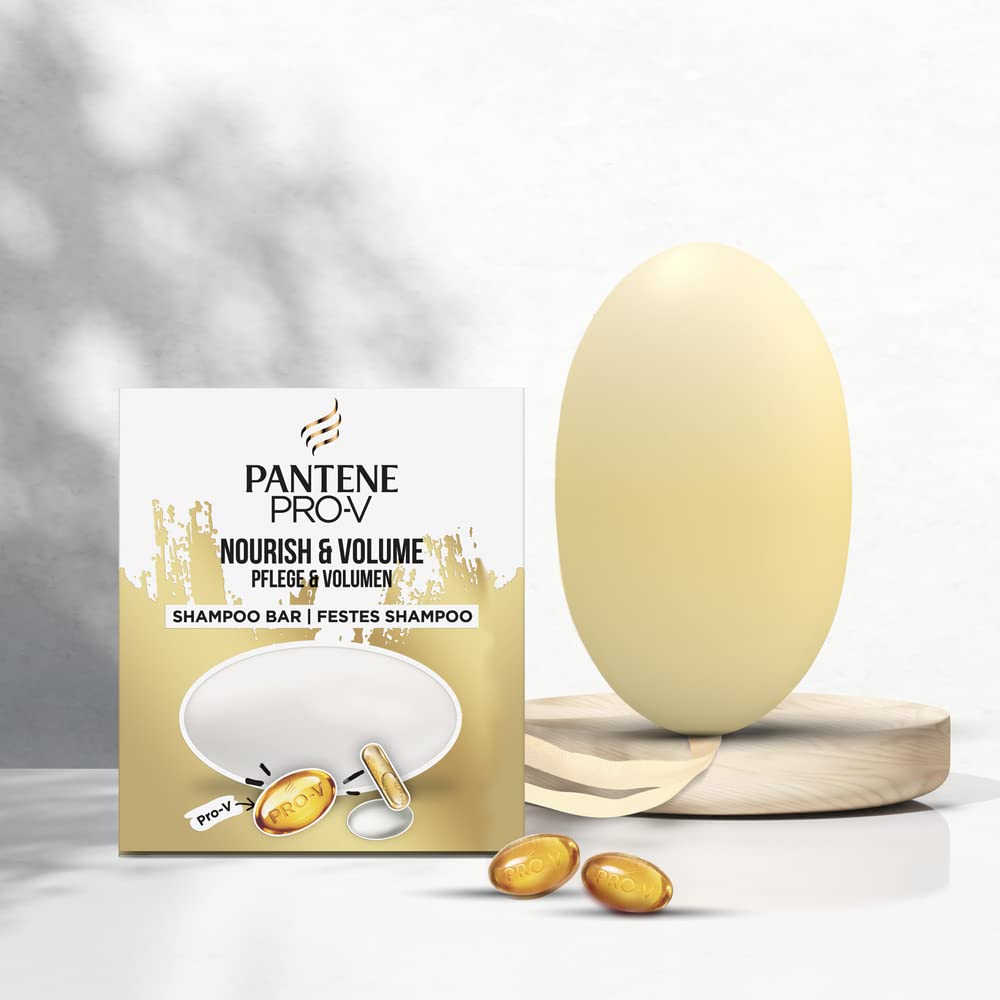 Pantene Nourish & Volume Vegan Shampoo Bar 70g — Solid Travel Toiletries for Damaged & Dry Hair with Pro-Vitamins