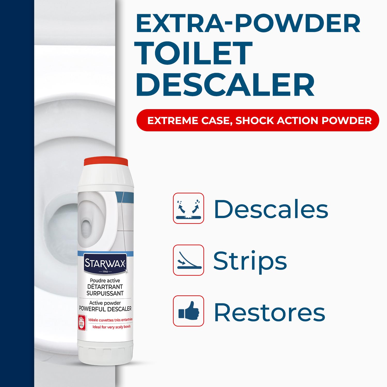 STARWAX Descaling Deep-Cleaning Toilet Powder 1kg - Extreme Stubborn Stains Shock-Action Restores Bowl Surfaces