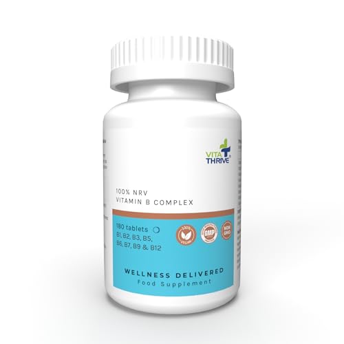 VitaThrive Vitamin B Complex Tablets - 180 Vegan Tablets for Energy, Cognitive Function, Nervous System & Wellness - BBE 11/2026