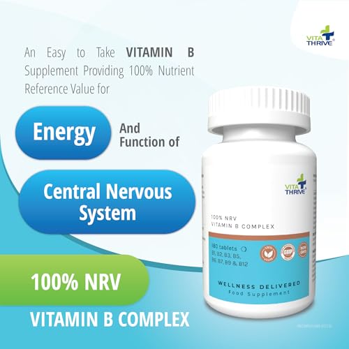 VitaThrive Vitamin B Complex Tablets - 180 Vegan Tablets for Energy, Cognitive Function, Nervous System & Wellness - BBE 11/2026