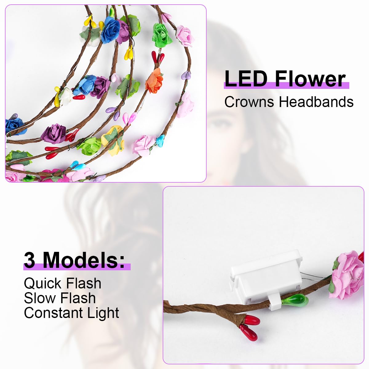 URAQT LED Flower Headband - 6 Pack Light Up Crown Garland for Women & Girls - Wedding, Party Decor - Damaged Box