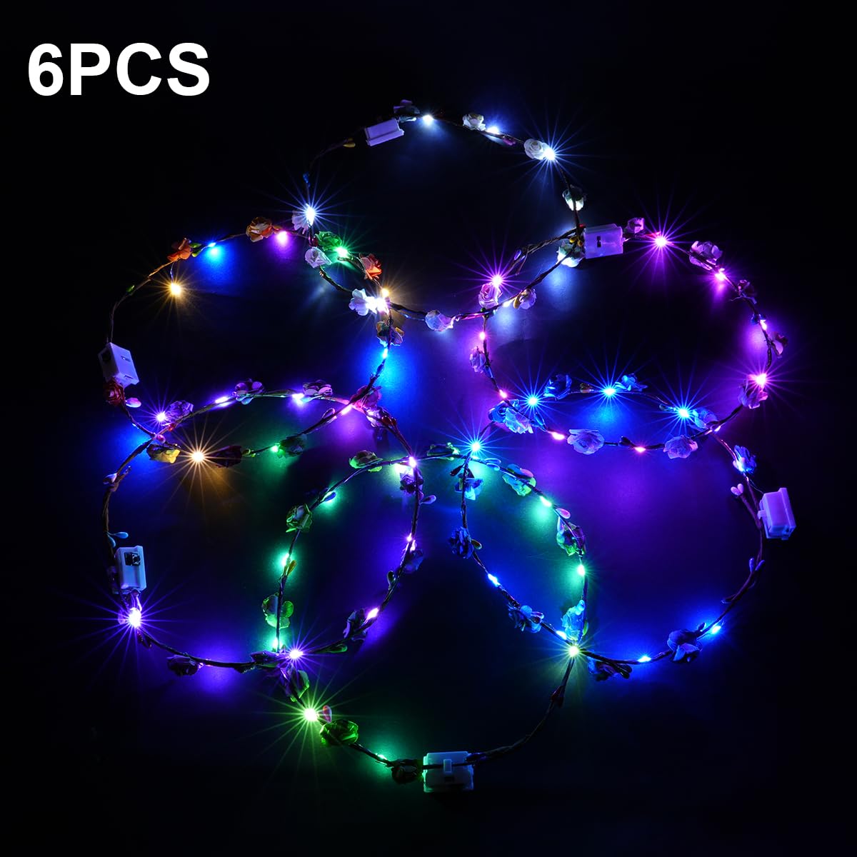 URAQT LED Flower Headband - 6 Pack Light Up Crown Garland for Women & Girls - Wedding, Party Decor - Damaged Box