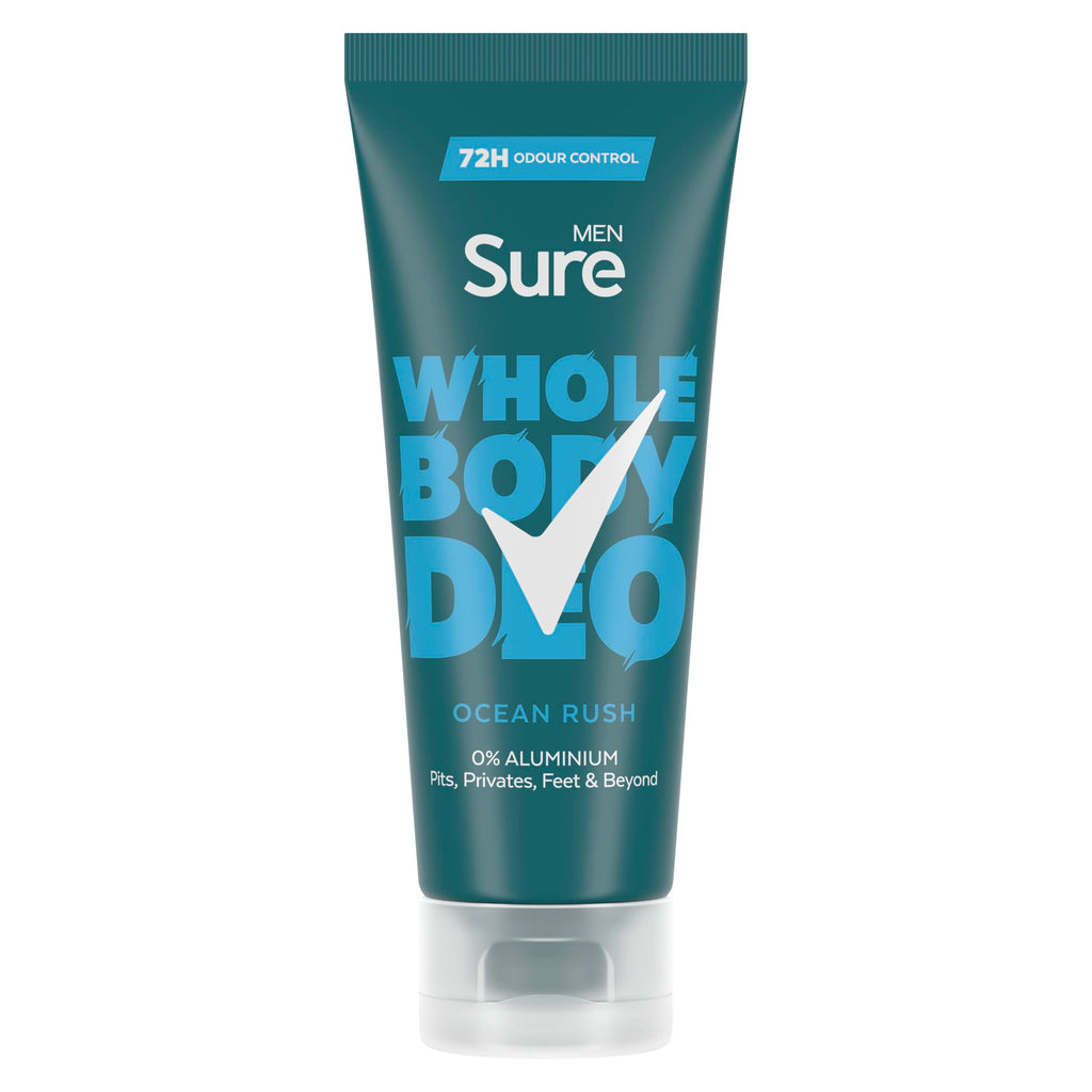 Sure Men Ocean Rush Whole Body Deodorant Cream 75ml - 72 Hour Odour Control, Herbal & Woody Fragrance