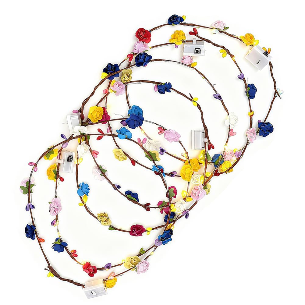 URAQT LED Flower Headband - 6 Pack Light Up Crown Garland for Women & Girls - Wedding, Party Decor - Damaged Box