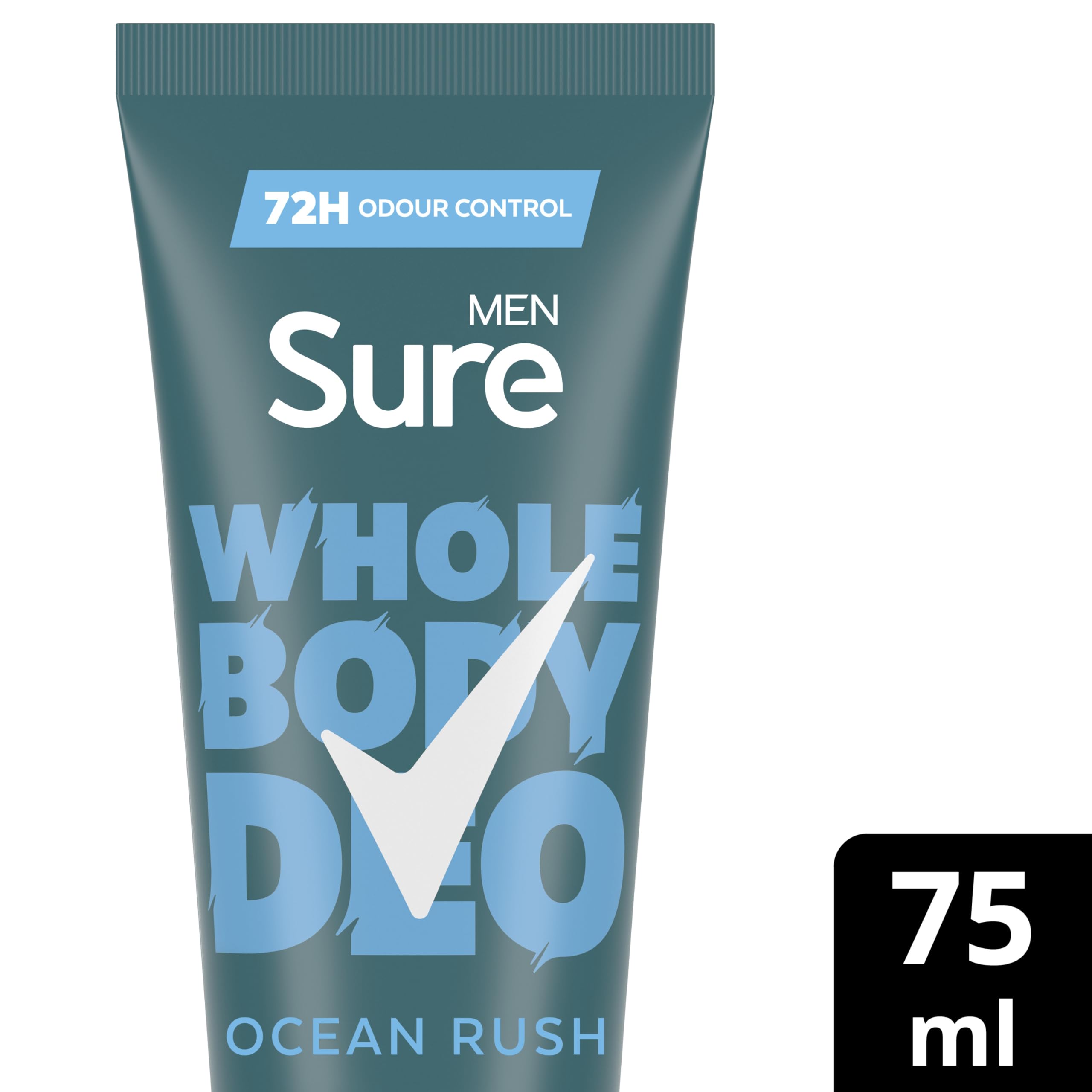 Sure Men Ocean Rush Whole Body Deodorant Cream 75ml - 72 Hour Odour Control, Herbal & Woody Fragrance