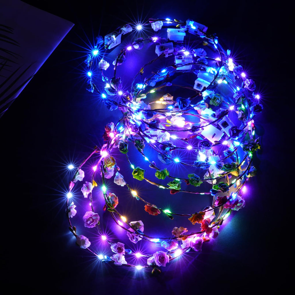 URAQT LED Flower Headband - 6 Pack Light Up Crown Garland for Women & Girls - Wedding, Party Decor - Damaged Box
