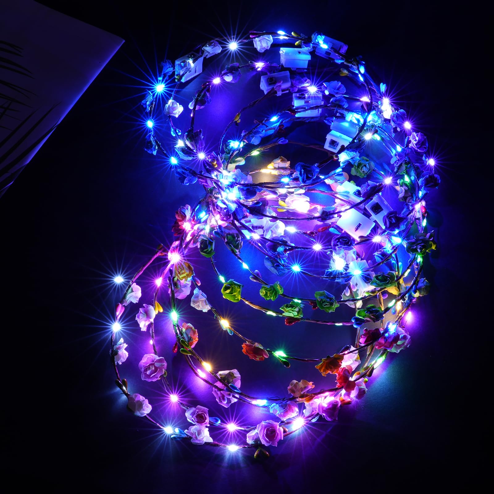 URAQT LED Flower Headband - 6 Pack Light Up Crown Garland for Women & Girls - Wedding, Party Decor - Damaged Box