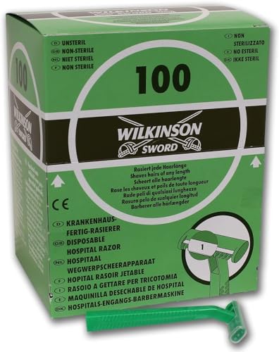 Wilkinson Sword Hospital Disposable Razors Single Blade Pre-Operative Use - Pack of 100 - Damaged Box