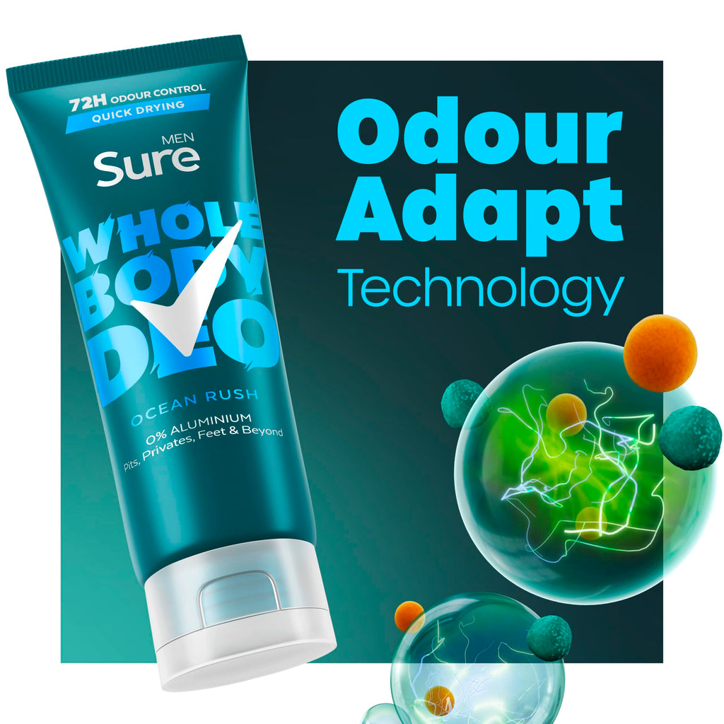 Sure Men Ocean Rush Whole Body Deodorant Cream 75ml - 72 Hour Odour Control, Herbal & Woody Fragrance