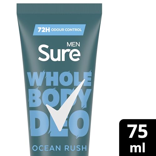 Sure Men Ocean Rush Whole Body Deodorant Cream 75ml - 72 Hour Odour Control, Herbal & Woody Fragrance