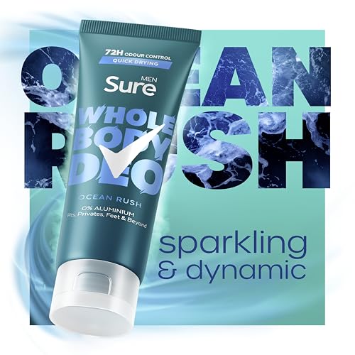 Sure Men Ocean Rush Whole Body Deodorant Cream 75ml - 72 Hour Odour Control, Herbal & Woody Fragrance