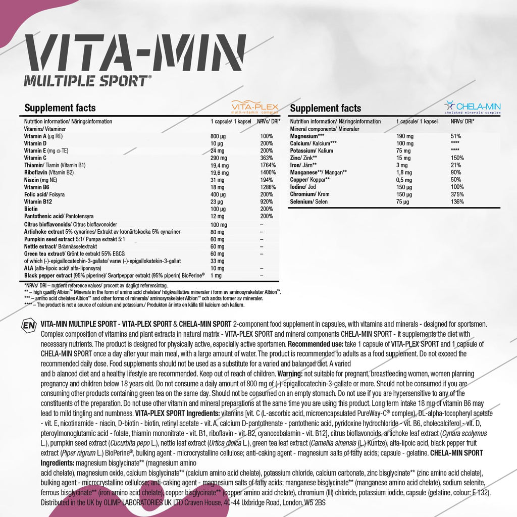 OLIMP Vita-Min Multiple Sport 60 Capsules - Vitamins & Minerals Supplement - Damaged Box - BBE 04/2028