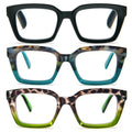 MMOWW 3-Pack Oversized Reading Glasses for Women - Anti Blue Light, Square Frame, +1.0 Black Hawksbill - Damaged Box