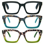MMOWW 3-Pack Oversized Reading Glasses for Women - Anti Blue Light, Square Frame, +1.0 Black Hawksbill - Damaged Box
