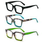 MMOWW 3-Pack Oversized Reading Glasses for Women - Anti Blue Light, Square Frame, +1.0 Black Hawksbill - Damaged Box