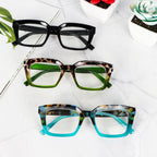 MMOWW 3-Pack Oversized Reading Glasses for Women - Anti Blue Light, Square Frame, +1.0 Black Hawksbill - Damaged Box