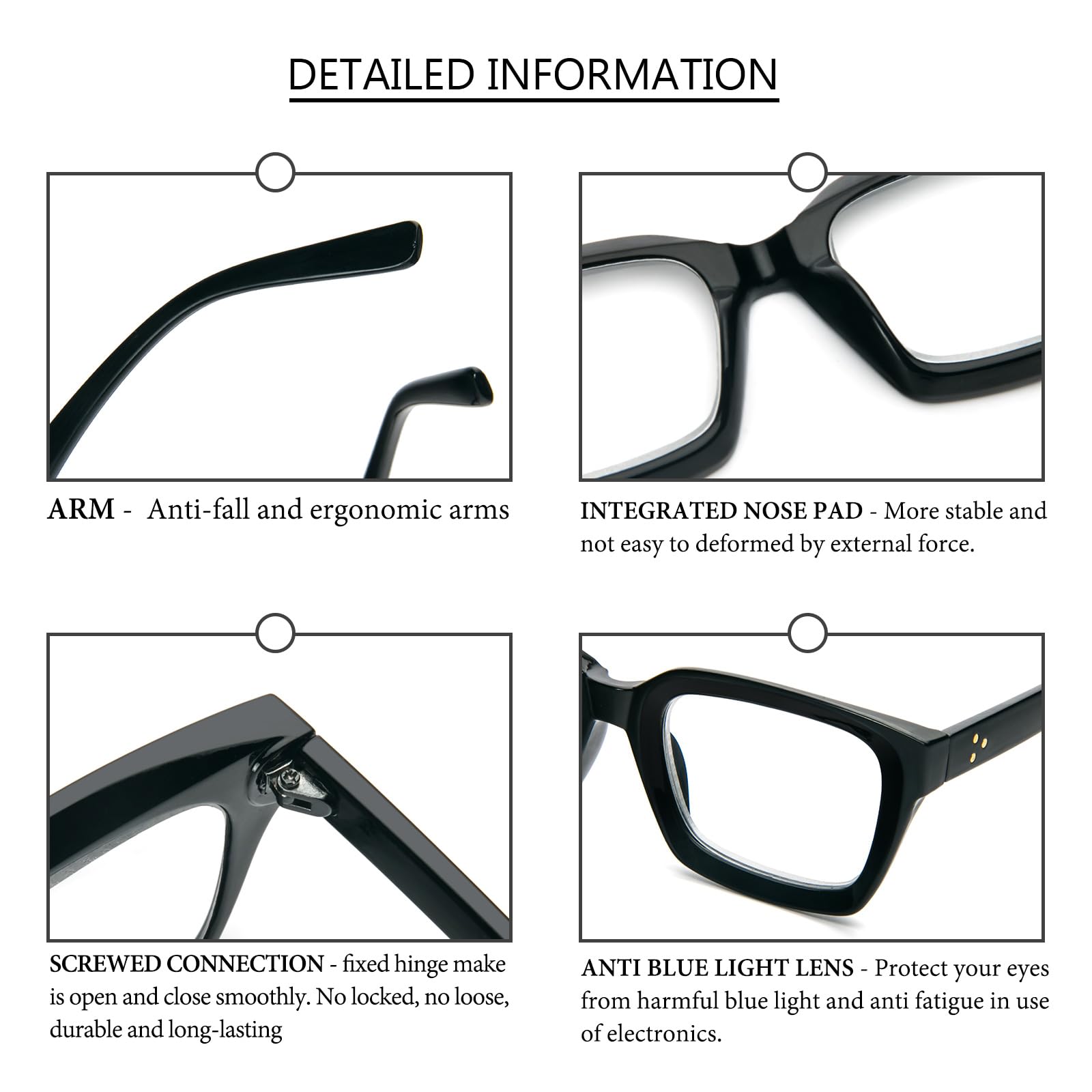 MMOWW 3-Pack Oversized Reading Glasses for Women - Anti Blue Light, Square Frame, +1.0 Black Hawksbill - Damaged Box