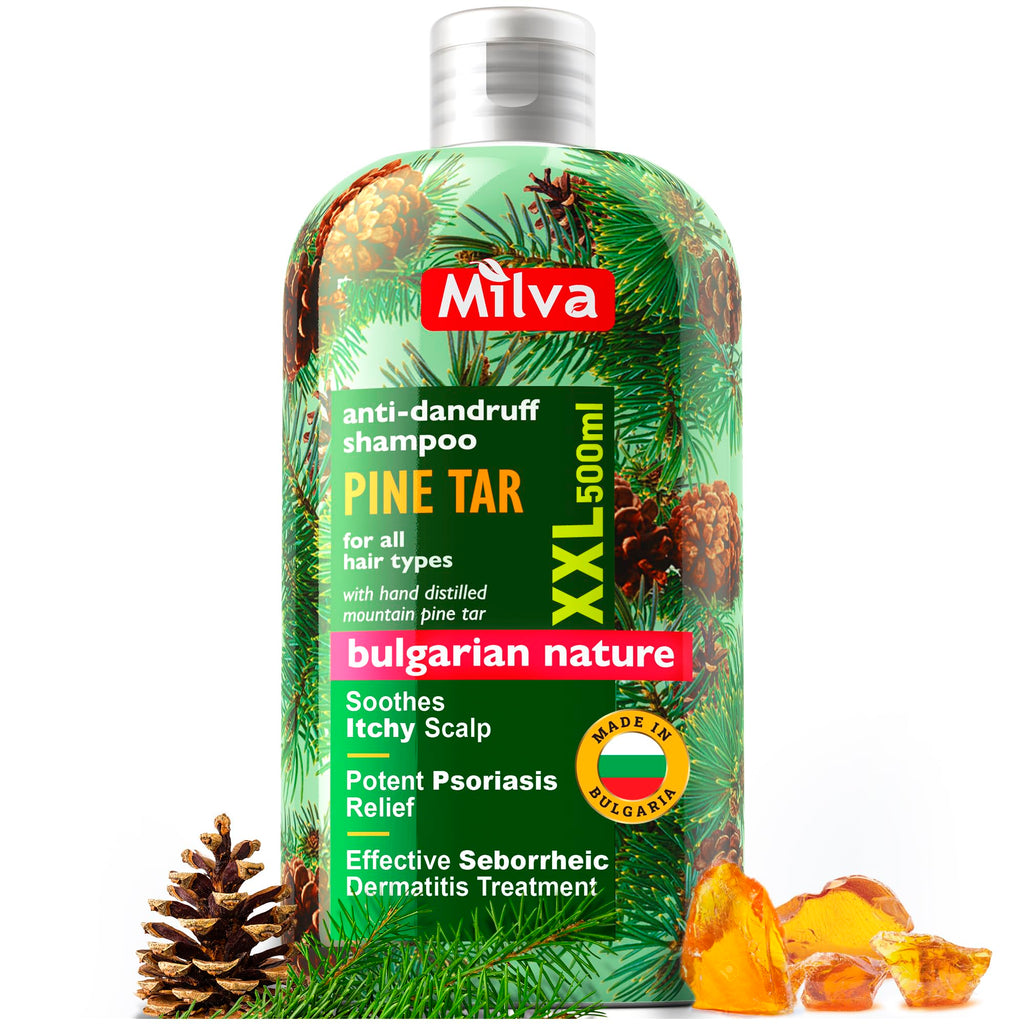 Milva Pine Tar Shampoo - 500ml Natural Anti-Dandruff & Psoriasis Treatment for Dry, Itchy, Flaky Scalp