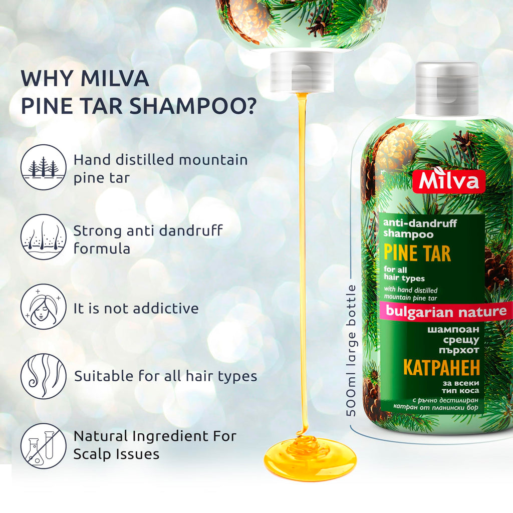 Milva Pine Tar Shampoo - 500ml Natural Anti-Dandruff & Psoriasis Treatment for Dry, Itchy, Flaky Scalp