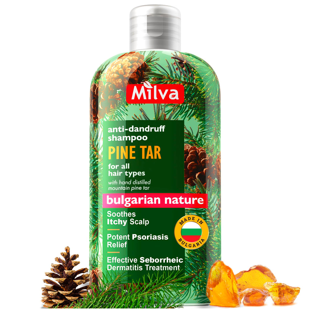 Milva Pine Tar Shampoo - 500ml Natural Anti-Dandruff & Psoriasis Treatment for Dry, Itchy, Flaky Scalp