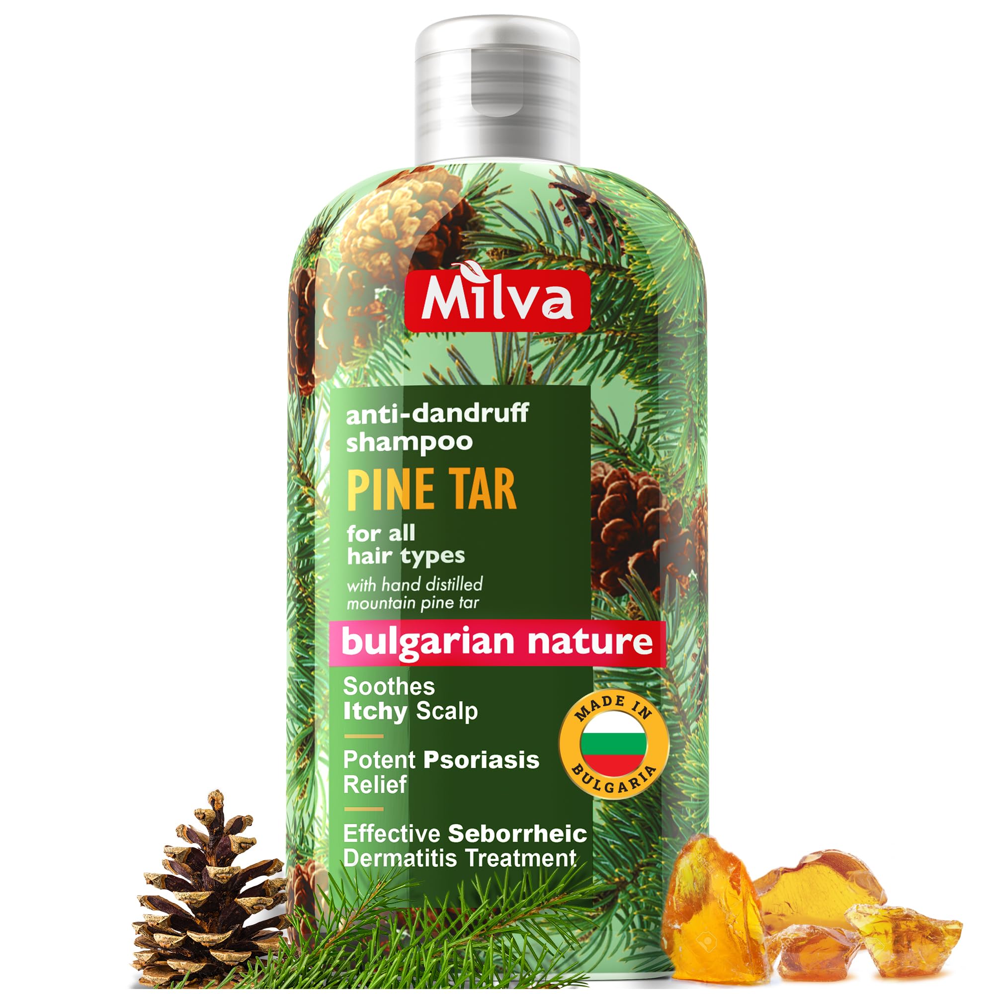 Milva Pine Tar Shampoo - 500ml Natural Anti-Dandruff & Psoriasis Treatment for Dry, Itchy, Flaky Scalp