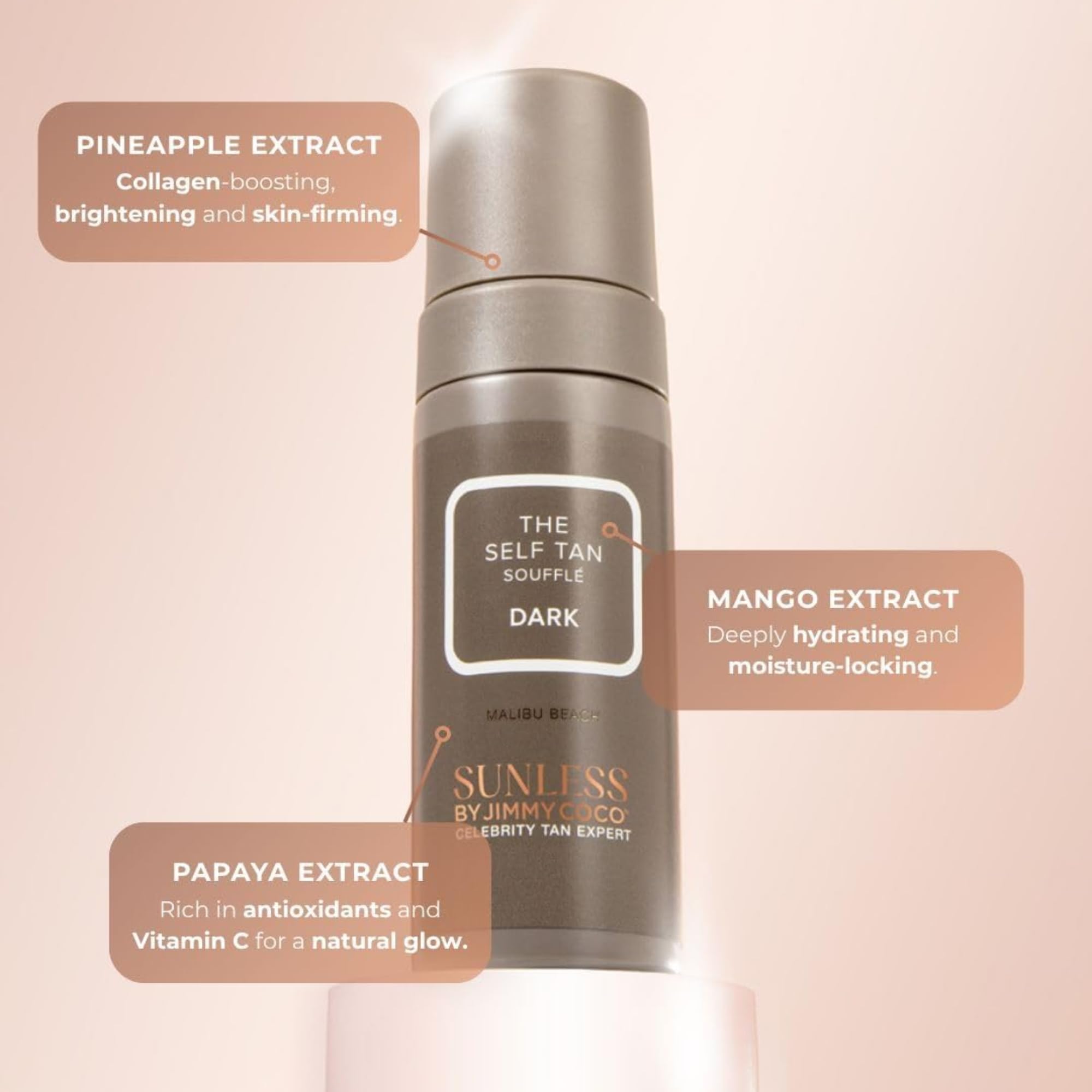 Jimmy Coco 150ml Medium Tinted Tan Souffl'e Malibu Beach | Hydrating Fake Tan Moisturiser for Face and Body | Self Tanning Cream with Pineapple Mango Papaya Extracts for Natural Sunkissed Glow - Damaged Box