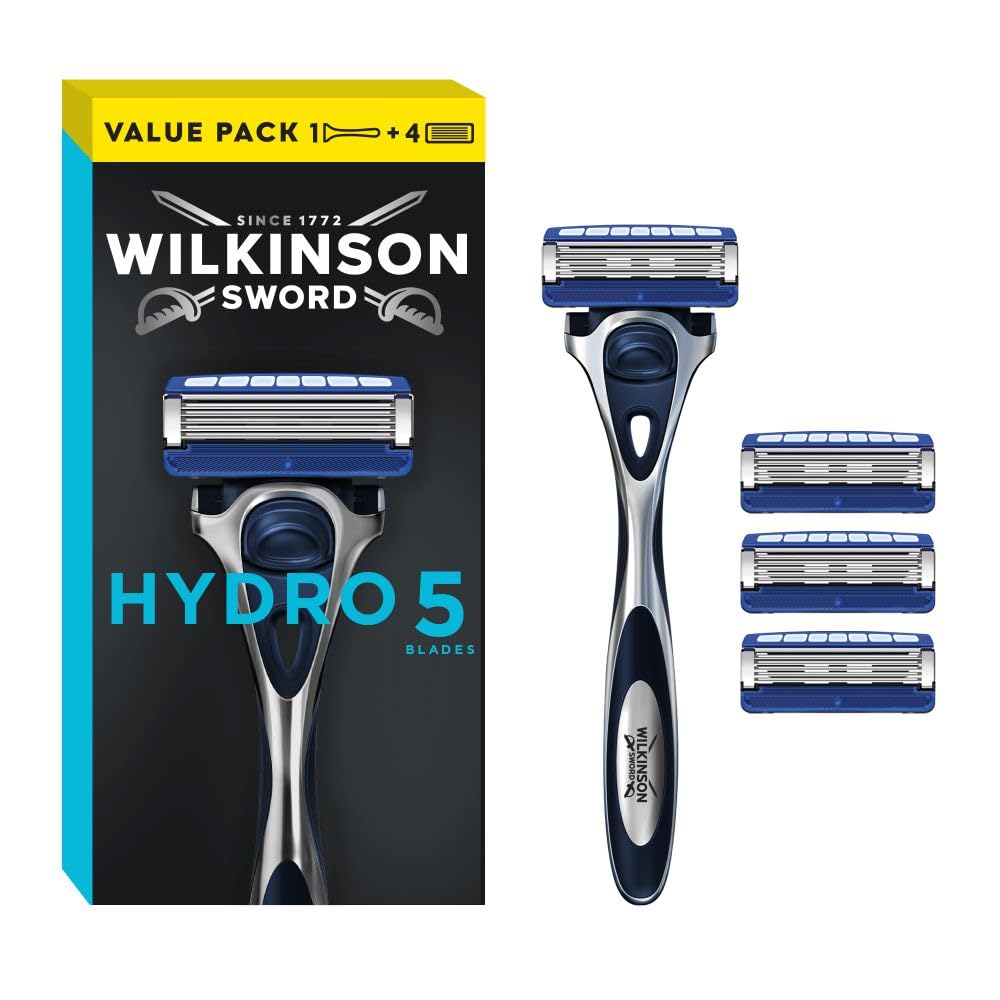 WILKINSON SWORD Hydro 5 Razor for Men - Carbon Coated Blades, Hydrating Gel, Precision Trimmer - 1 Razor, 3 Blades - Damaged Box