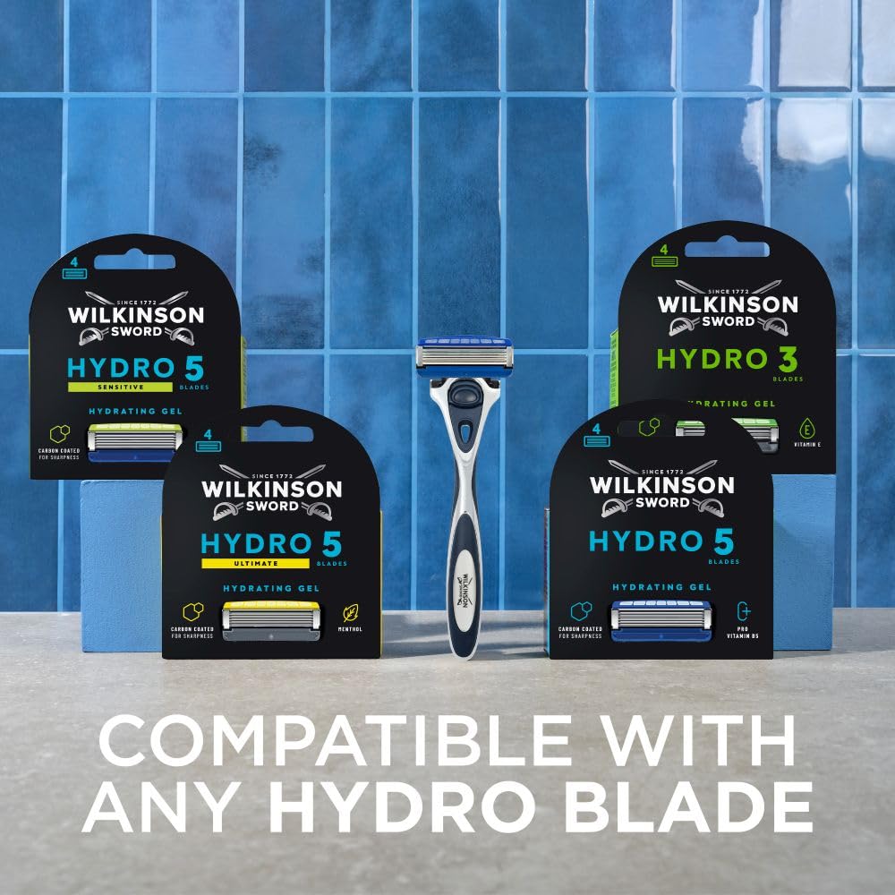 WILKINSON SWORD Hydro 5 Razor for Men - Carbon Coated Blades, Hydrating Gel, Precision Trimmer - 1 Razor, 3 Blades - Damaged Box